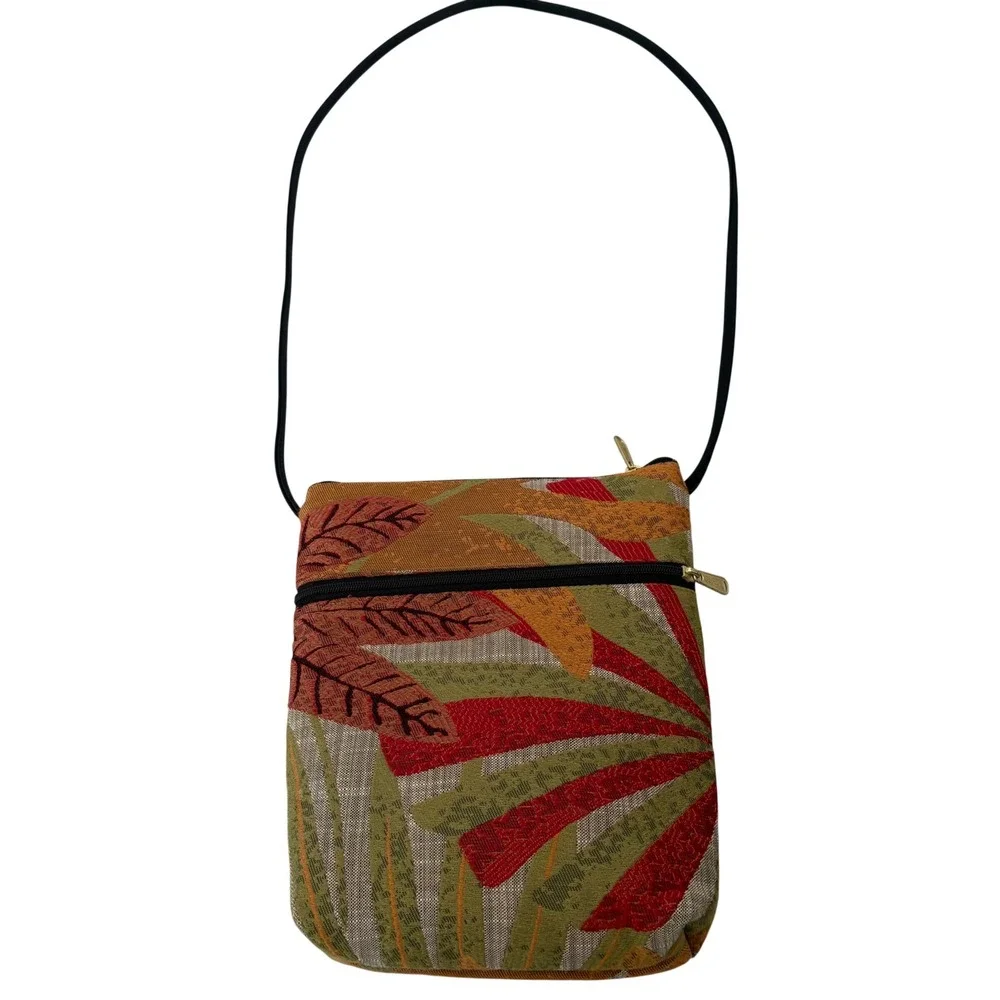 Danny K Beverly Hills Tropical Tapestry Crossbody Bag Made in USA Red Green Gold